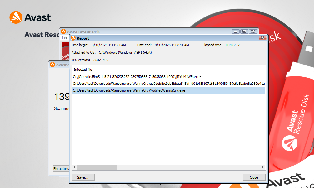 Avast Rescue Disk results screen
