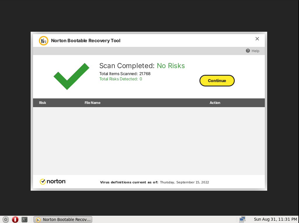 Norton Bootable Recovery Tool results screen